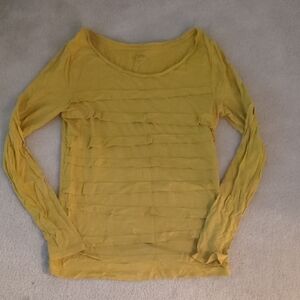 LOFT Yellow Ribbed Long Sleeve Blouse